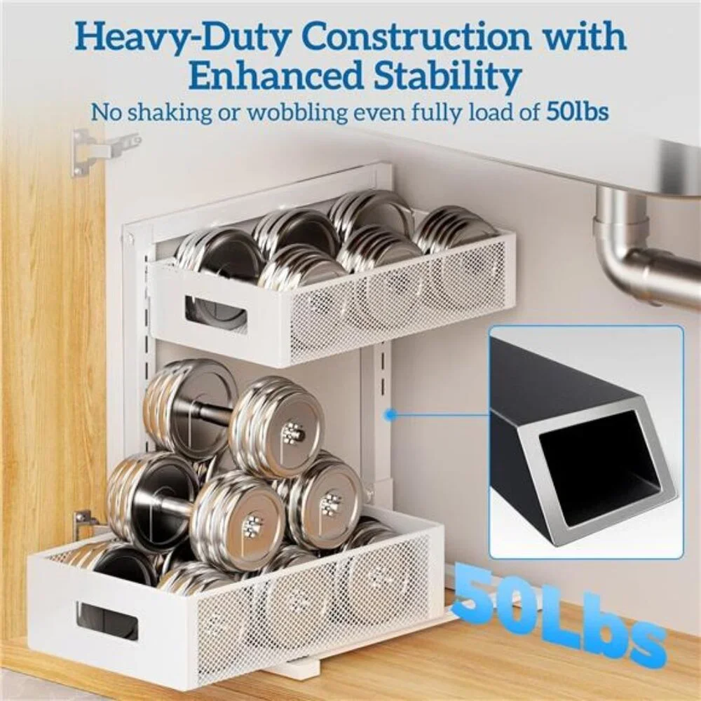 Metal Under Sink Organizers and Storage, Adjustable Under Cabinet Organizer